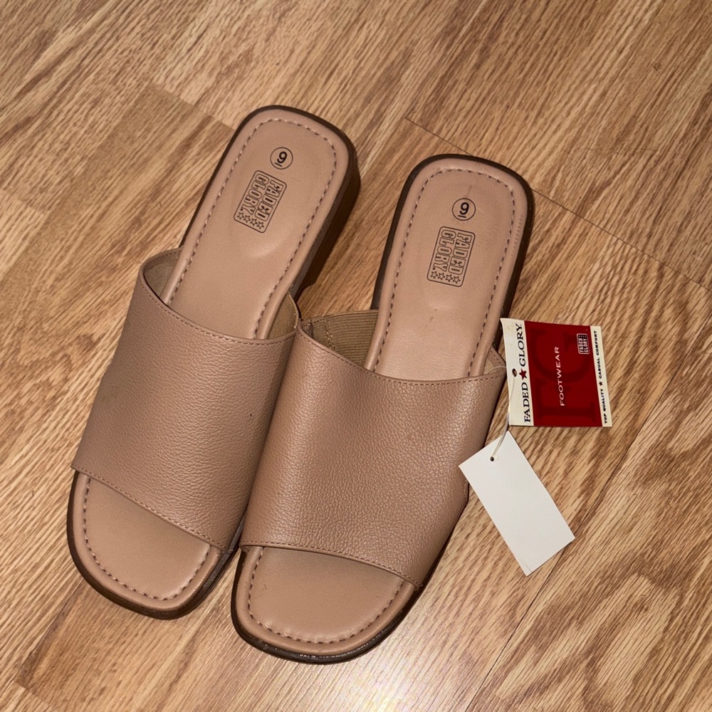 Faded Glory Beige Slide Mules